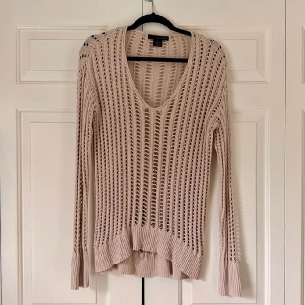 Calvin Klein Jeans Beige Open-Knit V-Neck Sweater Women’s M